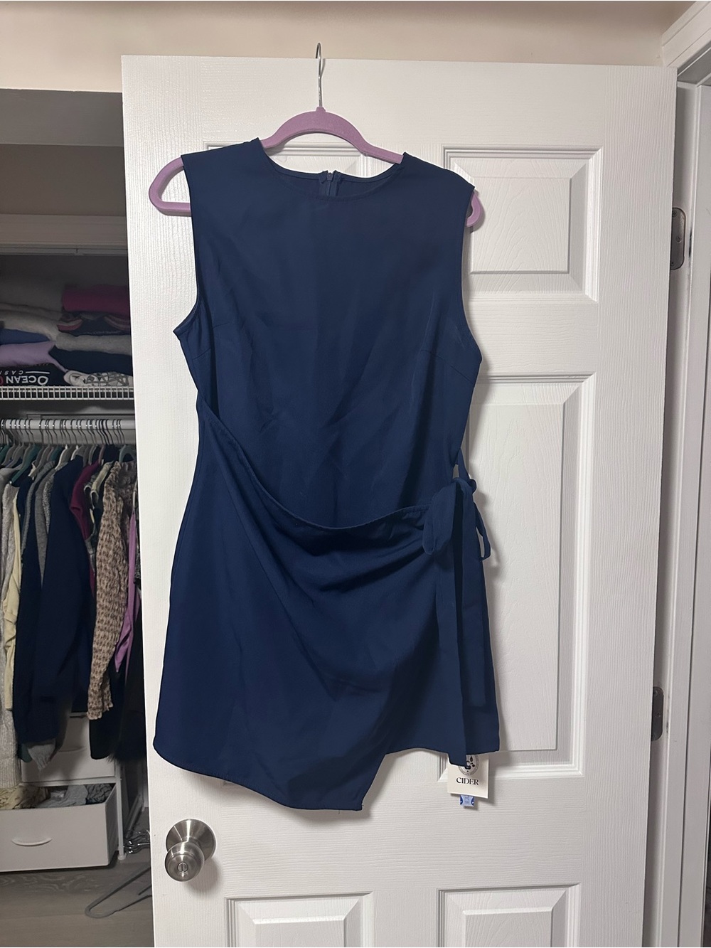 CIDER ROUND NECKLINE KNOTTED WRAP MINI DRESS - Picture 2 of 8